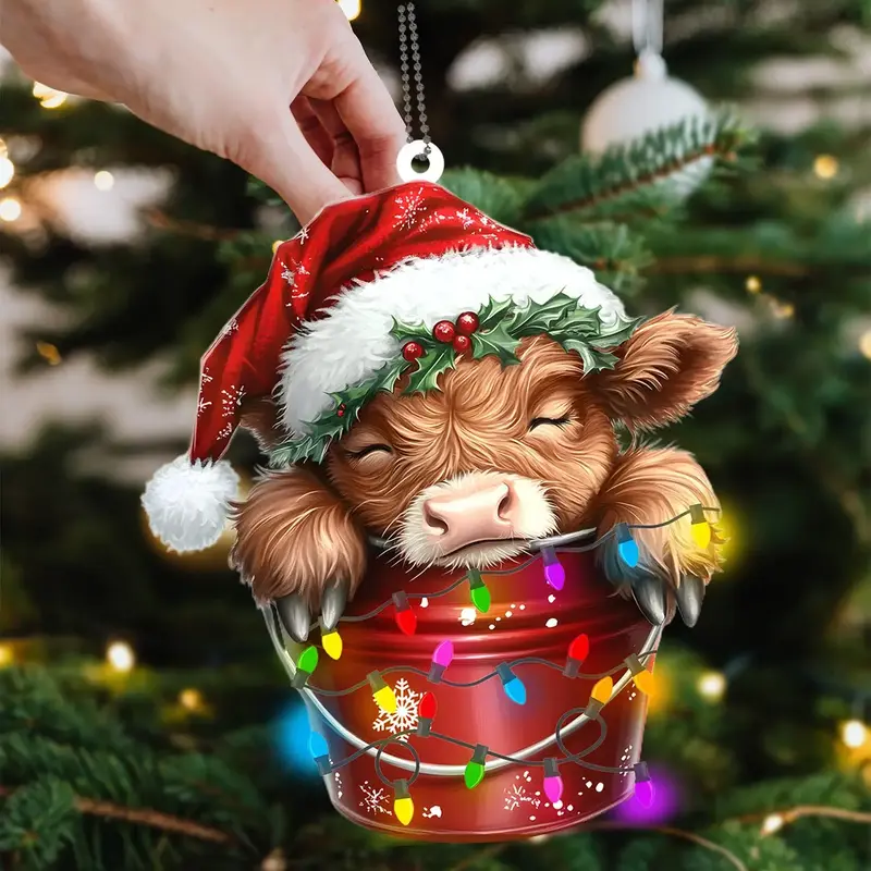 Highland Cattle Design Hanging Ornament, 1 Count Cute Christmas Hanging Decoration, Hanging Decor for Home Party Festival, Fe...