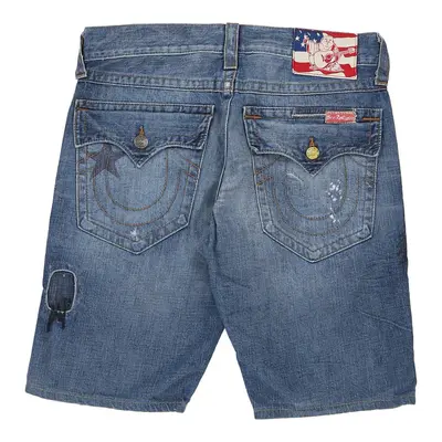 True Religion Embroidered Shorts - 34W 12L Blue Cotton