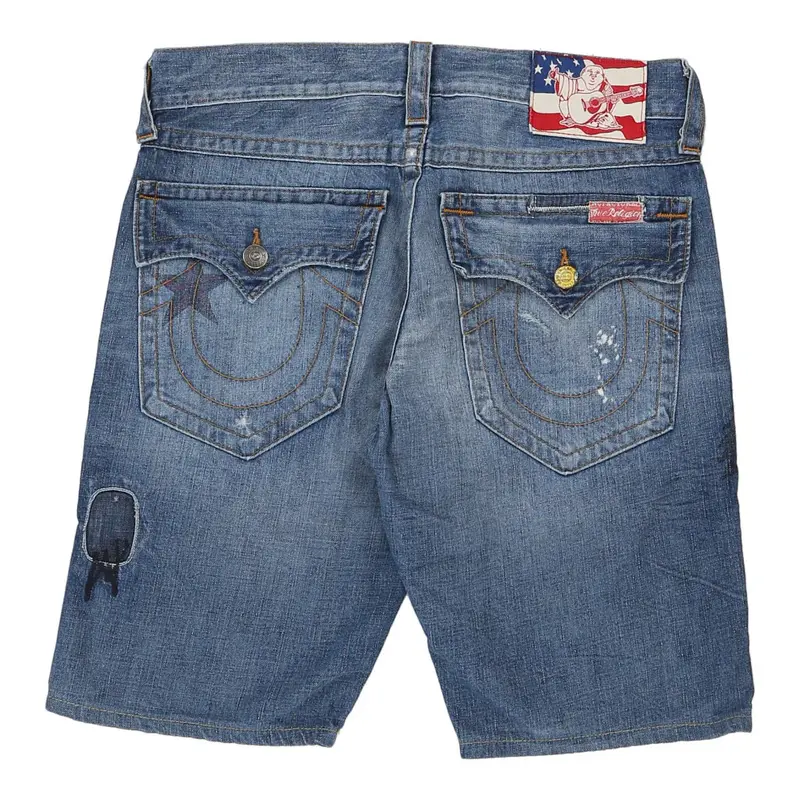 True Religion Embroidered Shorts - 34W 12L Blue Cotton