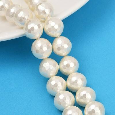 Faceted Round Shell Pearl Beads Strands