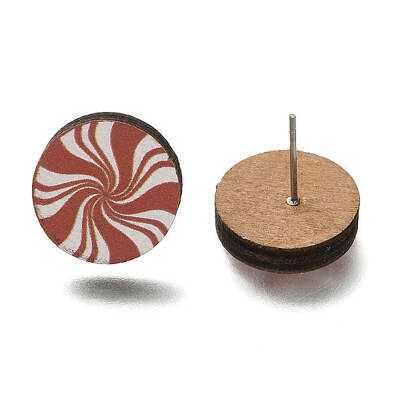 Christmas Printed Wood Stud Earrings for Women