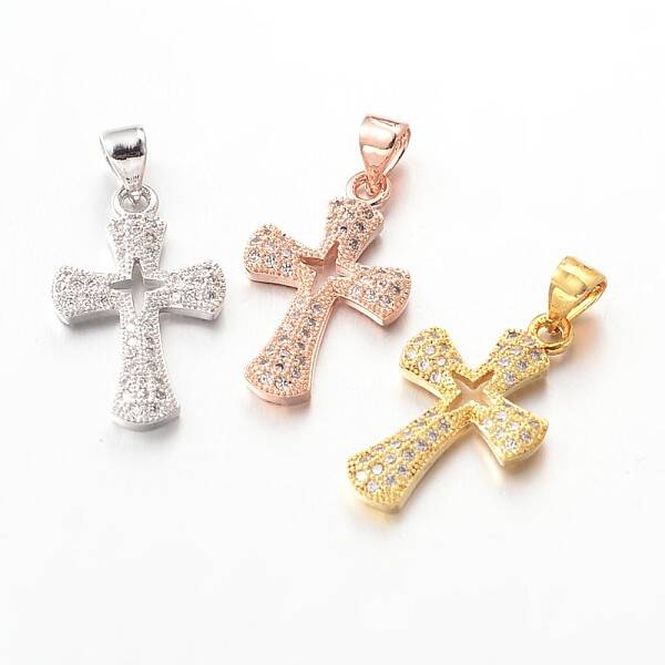 Cross Brass Micro Pave Cubic Zirconia Pendants