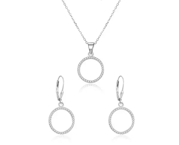 Beneto AGSET66RL Silver Circle Set (Necklace, Earrings)