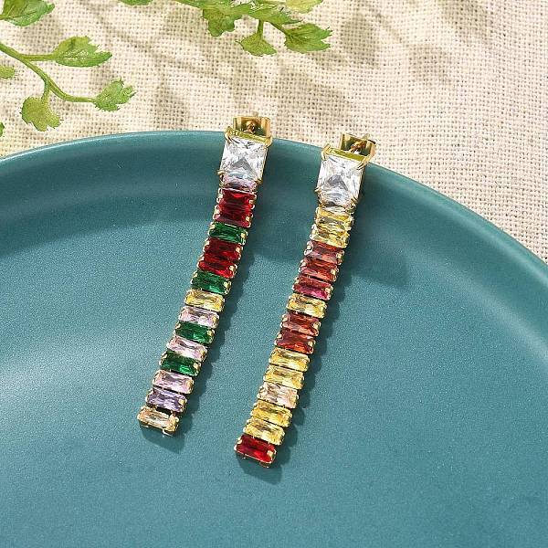 304 Stainless Steel Colorful Cubic Zirconia Tassel Stud Earrings