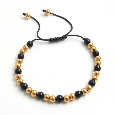 Adjustable Electroplate Titanium Stainless Steel Beads Braided Bead Bracelets for Women Men