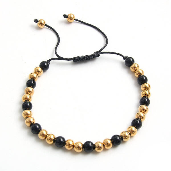 Adjustable Electroplate Titanium Stainless Steel Beads Braided Bead Bracelets for Women Men