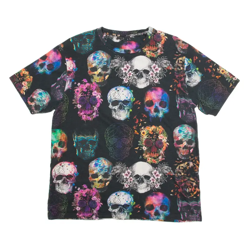 SMOG Regular Fit Skull Print Mens T-Shirt Black L