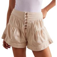 utcoco 2025 women's summer high waist denim shorts casual elastic waist wide leg button shorts pleated ruffle denim shorts Fa...