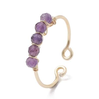 Copper Wire Wrapped Natural Amethyst Open Ring