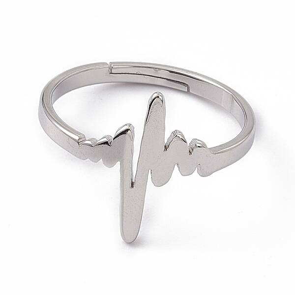 Non-Tarnish 201 Stainless Steel Heart Beat Adjustable Ring for Women