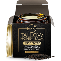 MAJU Tallow Honey Balm - Grassfed & Finished Beef Tallow, Manuka Honey, Organic Black Seed Oil & Beeswax, 2 FL OZ - Gentle Mo...