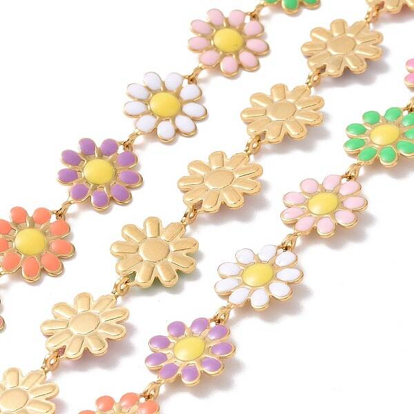Ion Plating(IP) 304 Stainless Steel Daisy Flower Link Chains with Enamel