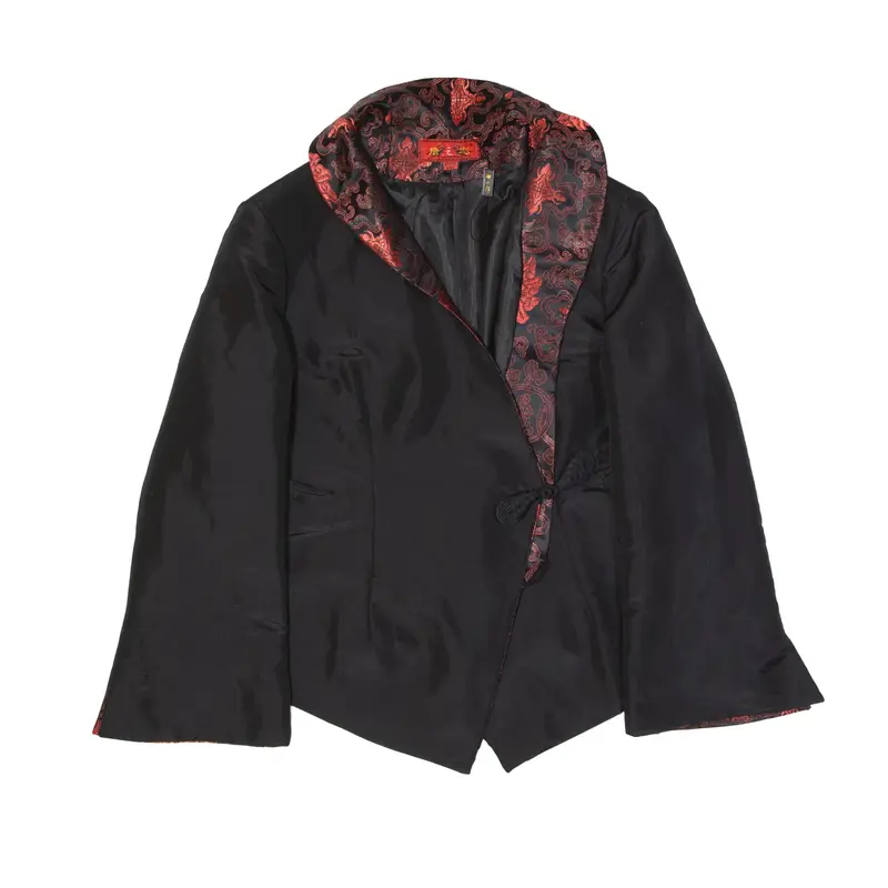 Patterned Flared Cuff Blazer Jacket Black Womens M