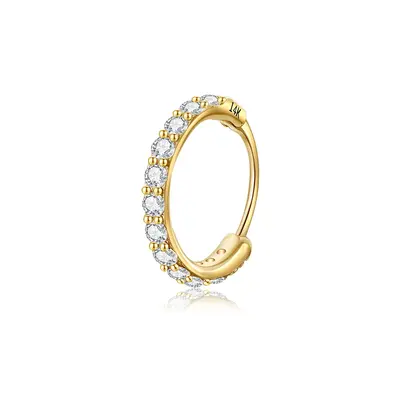 14K Gold Cubic Zirconia Round Nose Ring