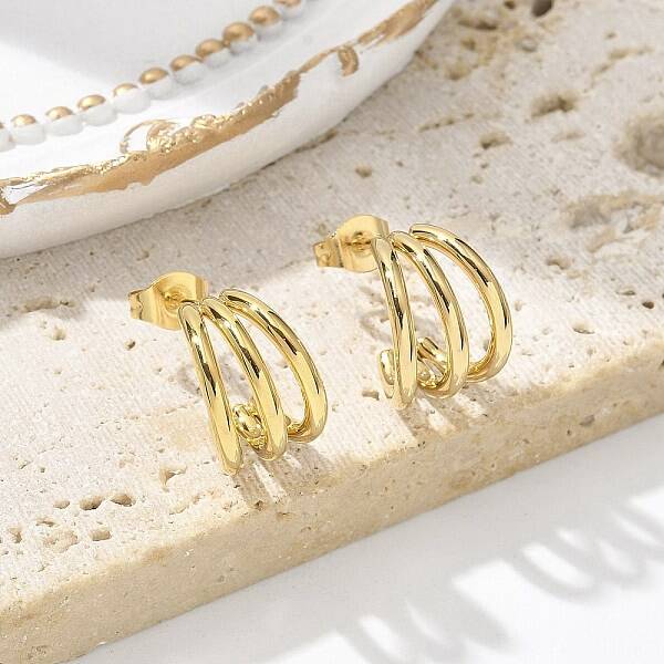 304 Stainless Steel Triple C-Shaped Stud Earrings for Women