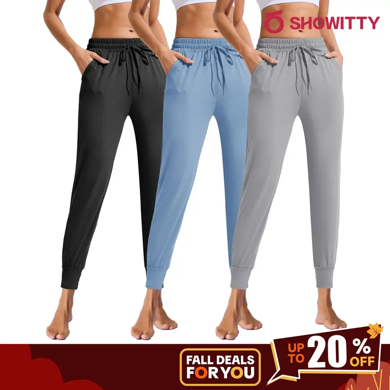 SHOWITTY Women's High Waisted 3 Pack Joggers – Lightweight Sweatpants with Pockets, Comfy Yoga Pants for Workout, Travel & ...
