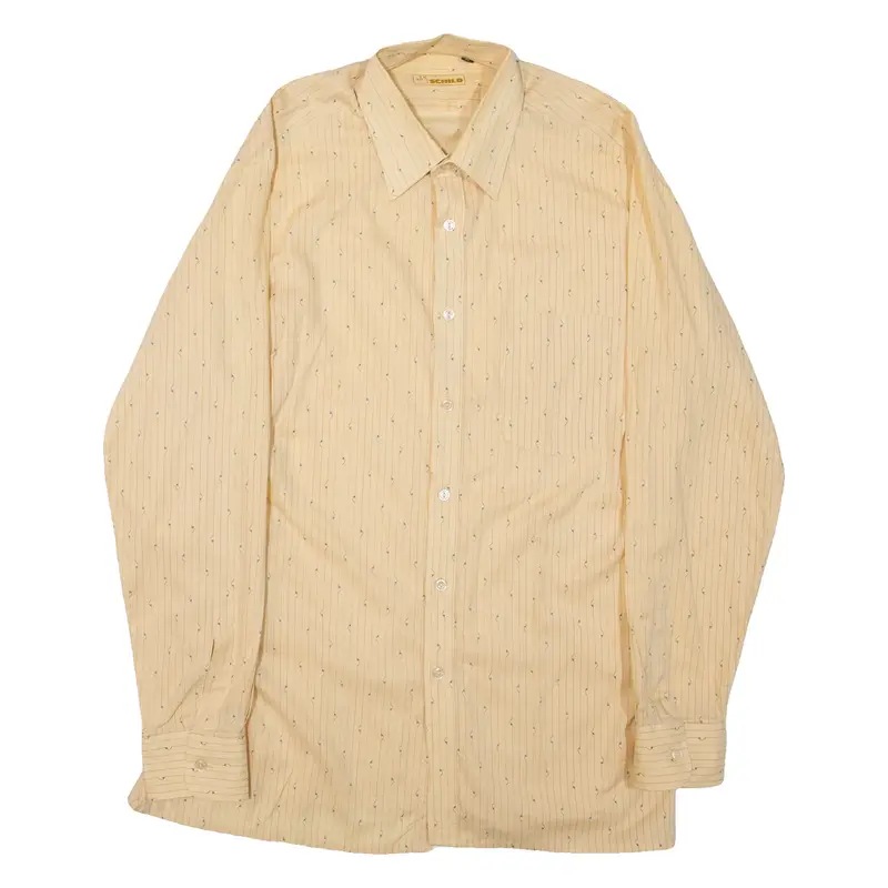SCHILD Mens Shirt Beige 90s Pinstripe Long Sleeve M
