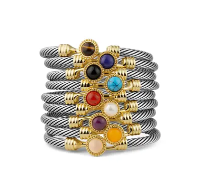 Aprilery Chic and Stylish Adjustable Cuff Bracelet β Elegant Hook Clasp Mixed Metal Bracelets Bangle for Women