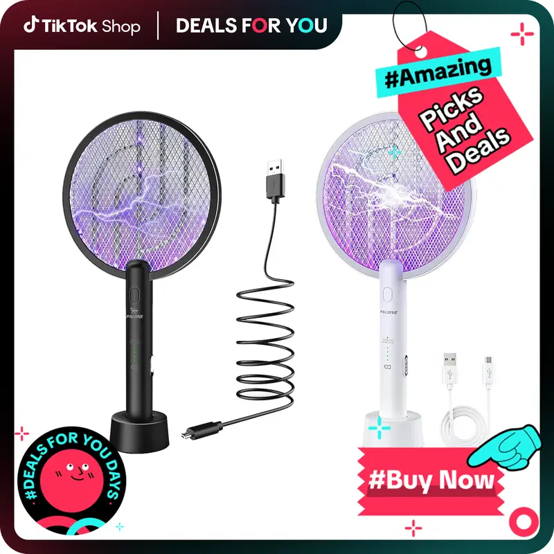 Electric Fly Swatter4000V Bug Zapper Racket 2 in 1 Fly Zapper with USB Rechargeable Base and 3-Layer Safety Mesh for Bedroom ...