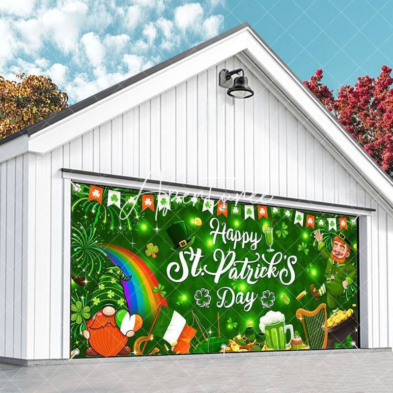 Aperturee Green Clover Happy St Patricks Day Garage Door Banner, 8X4FT(2.4X1.2M), 22.65 USD, garage door banners, LCKQ041-A