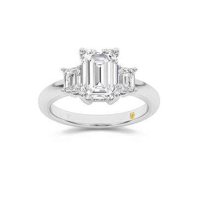 Seraphina Three Stone Hidden Halo Emerald Cut Lab Grown Diamond Engagement Ring | 10K White Gold 4 1/2 CT. TW.