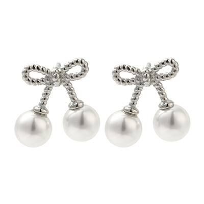 304 Stainless Steel Shell Pearl Bowknot Stud Earrings for Women