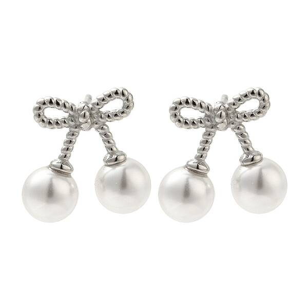 304 Stainless Steel Shell Pearl Bowknot Stud Earrings for Women