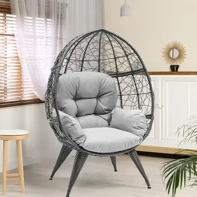 Yitahome Egg Chair Wicker Oversized Large Lounger with Stand Cushion Egg Basket Chair 330lbs Capacity for Patio, Garden, Back...