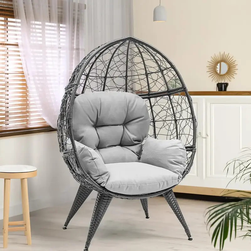 Yitahome Egg Chair Wicker Oversized Large Lounger with Stand Cushion Egg Basket Chair 330lbs Capacity for Patio, Garden, Back...