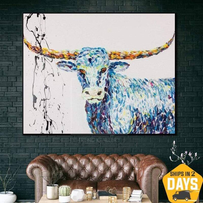 Original Buffalo Paintings On Canvas Large Longhorn Painting Buffalo Wall Painting | TEXAS LONGHORN 22"x28"