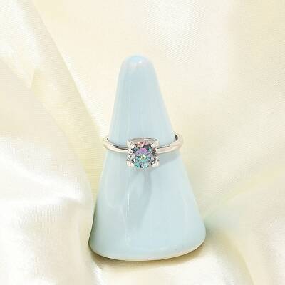 Rhodium Plated 925 Sterling Silver Moissanite Adjustable Rings