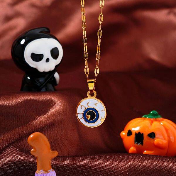 Halloween Stainless Steel Enamel Pendant Necklaces