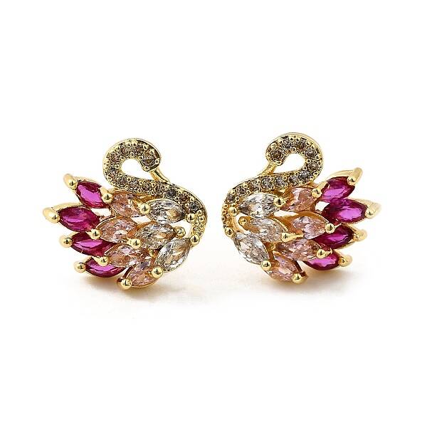 Swan Shape Rack Plating Brass Micro Pave Cubic Zirconia Stud Earrings