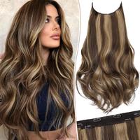 KooKaStyle 20 Inch Clear Invisible Wire Synthetic Hair Extensions with 4 Retaining Clips Adjustable Invisible Wire Headband, ...