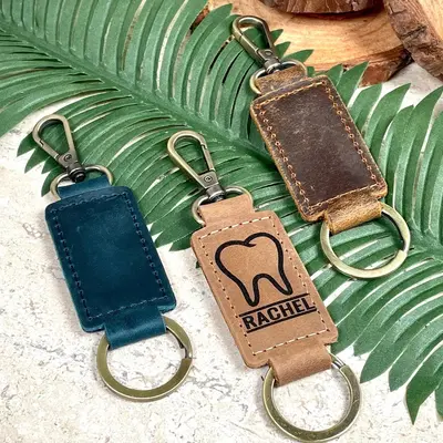 Dentist Leather Keychain with Heavy Duty Ring & Clasp - Dental Office Workers Gift , Real Leather, Same Day Shipping, Free Sh...