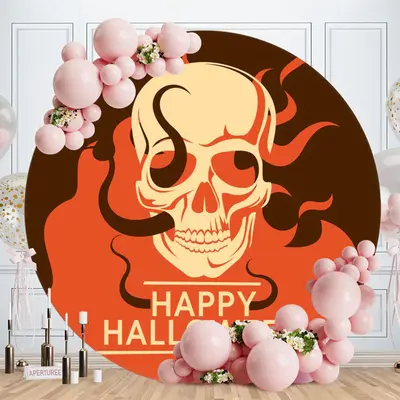 Aperturee Dark Red Skull Round Happy Halloween Backdrop