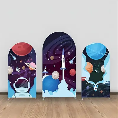 Purple Blue Astronaut Stars Galaxy Arch Backdrop Kit - Aperturee