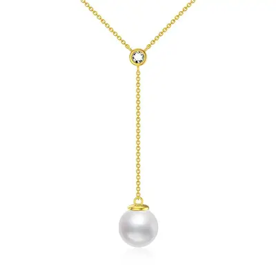14K Gold Moissanite & Pearl Non-adjustable Y-Necklace