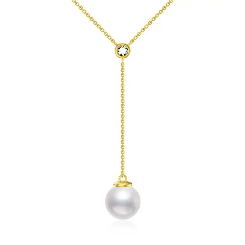 14K Gold Moissanite & Pearl Non-adjustable Y-Necklace