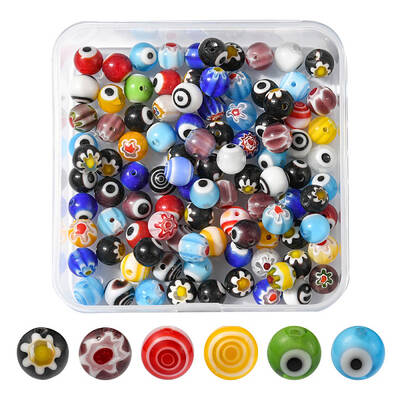 1 Bag Handmade Millefiori Lampwork Beads & Evil Eye Lampwork Beads