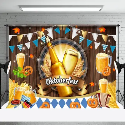 Wheat Flags Wooden Oktoberfest Beer Party Backdrop
