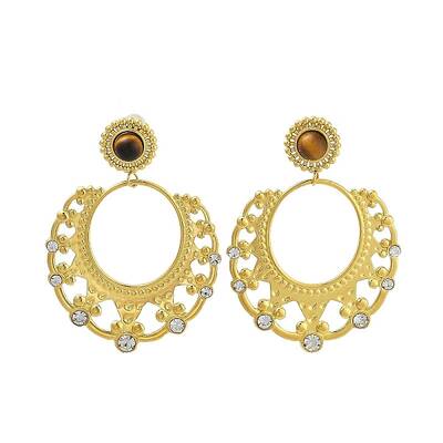 304 Stainless Steel Natural Tiger Eye Boho Stud Earrings