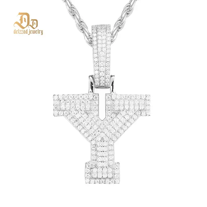 Delzzad S925 Synthetic Moissanite 4-Row Large Letter Alphbet Pendant Gift For Men Women Birthday Anniversary Mother's Day Gif...