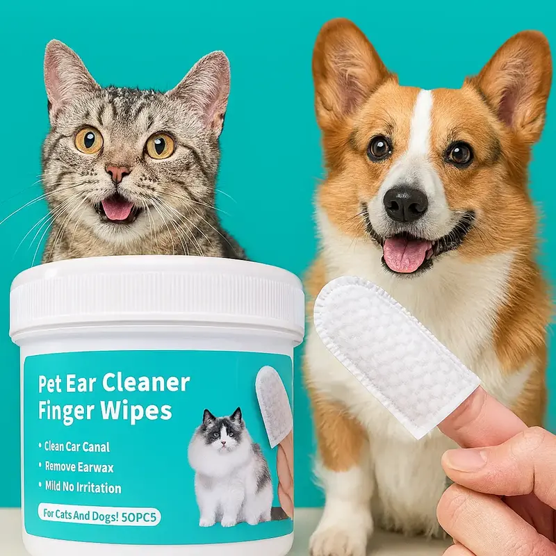 TQT Pet Ear Wipes - Ear Cleaner Finger Wipes for Cats & Dogs, 50 Counts, Soft & Easy Otic Cleaning Pads for Odor Control and ...