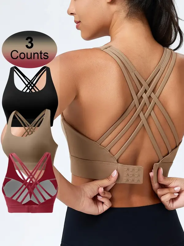 Solid Color Adjustable Hook & Eye Closure Push Up Bra, Gym Clothes, Soft Breathable Non-removable Moulded Cups Bra for Women,...