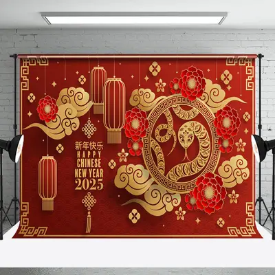 Aperturee Flower Cloud Zodiac Snake Chinese New Year Backdrop - Aperturee