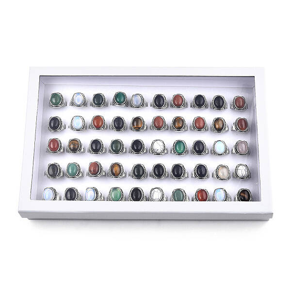 Natural & Synthetic Mixed Gemstone Oval Finger Rings