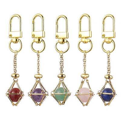 304 Stainless Steel Chain Pouch Natural Gemstone Pendant Decorations