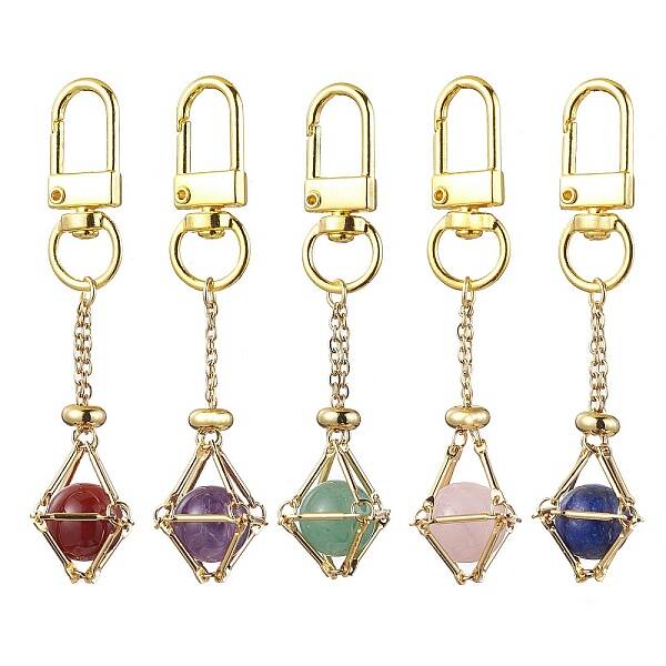 304 Stainless Steel Chain Pouch Natural Gemstone Pendant Decorations
