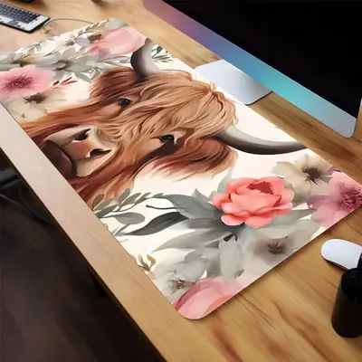 Cow & Flower Pattern Extended Mouse Pad, 1 Count Large Gaming Mouse Pad, Washable Non-slip Rubber Base Stitched Edges Mouse M...